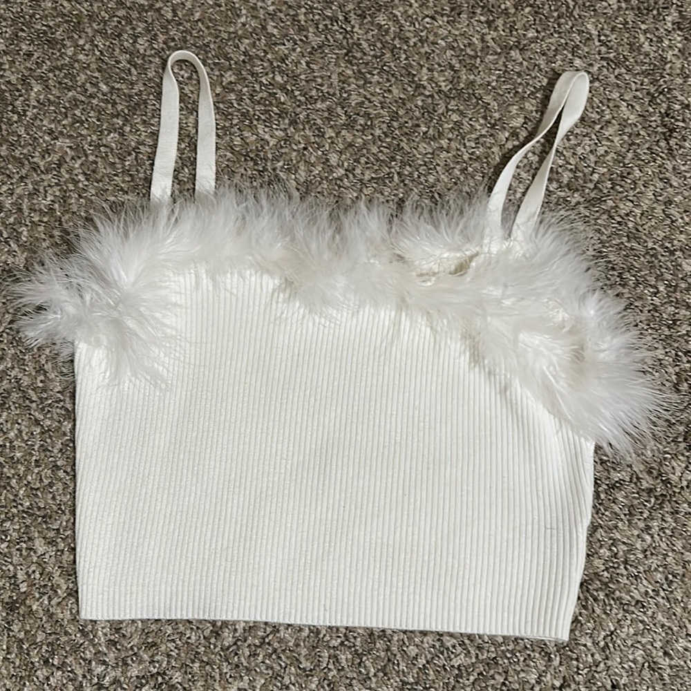 White crop top with feather detail